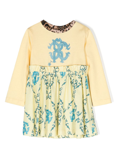 Roberto Cavalli Junior Long-sleeves Cotton Dress In Yellow