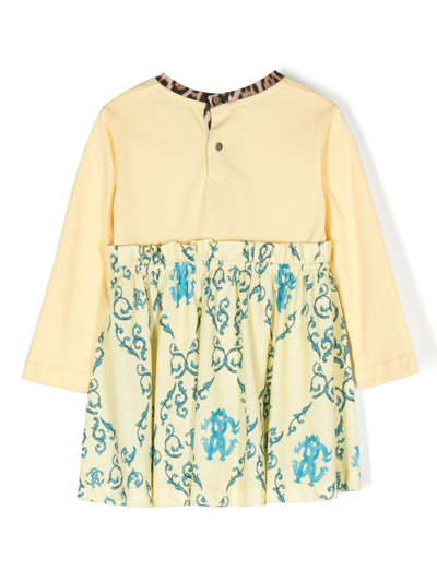 Roberto Cavalli Junior Long-sleeves Cotton Dress In Yellow