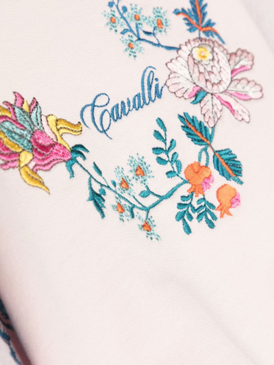 Shop Roberto Cavalli Junior Floral-embroidered Crew-neck Sweatshirt In 02815