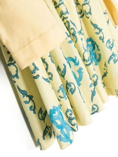 Roberto Cavalli Junior Long-sleeves Cotton Dress In Yellow