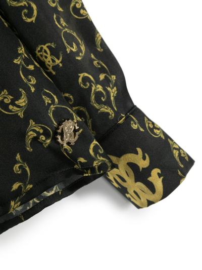Shop Roberto Cavalli Junior Logo-print Silk Blouse In Black