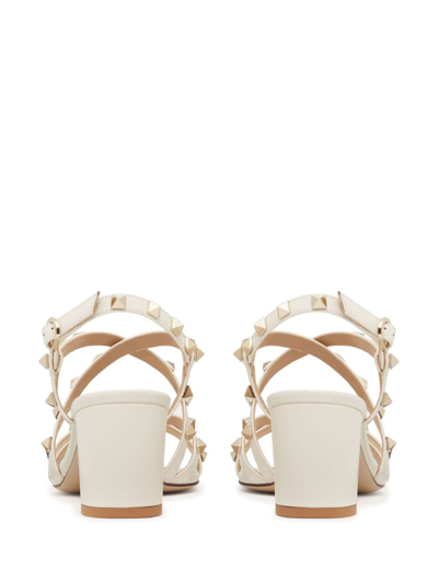 Shop Valentino Rockstud 60mm Leather Sandals In White