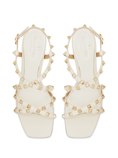 Shop Valentino Rockstud 60mm Leather Sandals In White