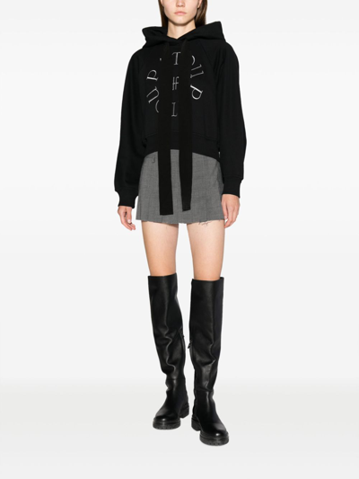 Patou Black Cotton Cropped Medallion Hoodie With Logo Embroidery In Black