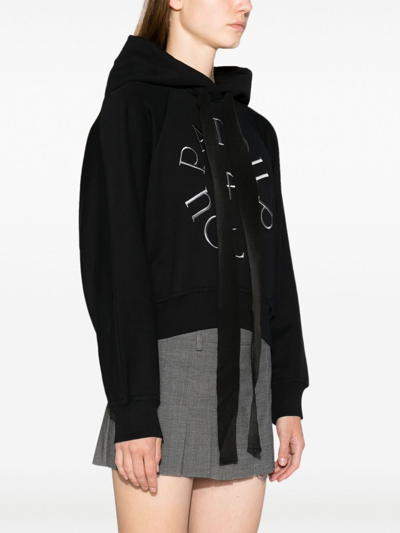 Patou Black Cotton Cropped Medallion Hoodie With Logo Embroidery In Black
