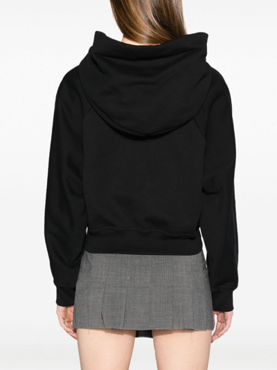 Patou Black Cotton Cropped Medallion Hoodie With Logo Embroidery In Black