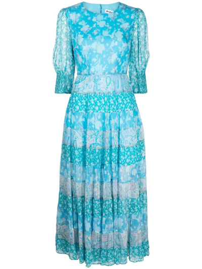 Shop Rixo London Agyness Floral-print Midi Dress In Blue