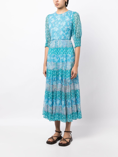 Shop Rixo London Agyness Floral-print Midi Dress In Blue