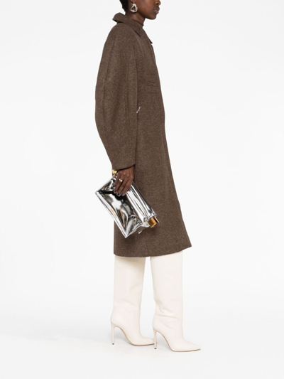Jacquemus Structured Lizard Effect Clutch Bag Top Handle In Silver