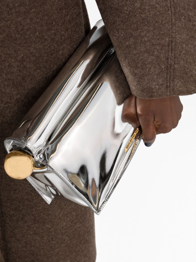 Jacquemus Structured Lizard Effect Clutch Bag Top Handle In Silver