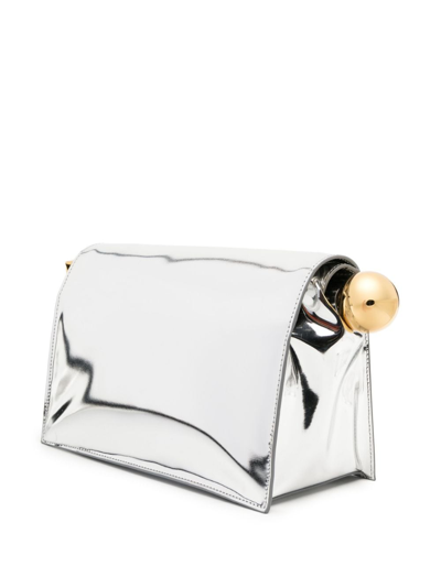 Jacquemus Structured Lizard Effect Clutch Bag Top Handle In Silver