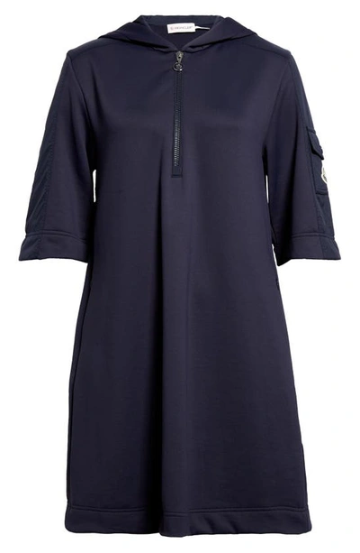 Shop Moncler Quarter Zip Hooded Tunic In Blue Navy