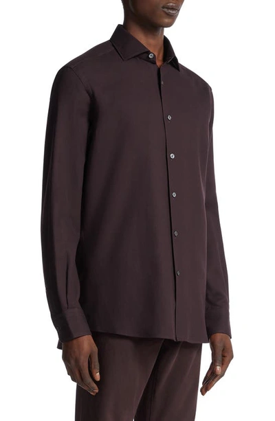 Shop Zegna Cashco Cotton & Cashmere Button-up Shirt In Plum