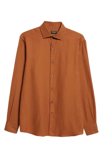 Zegna Cashco Regular Fit Button Down Shirt In Vicuna