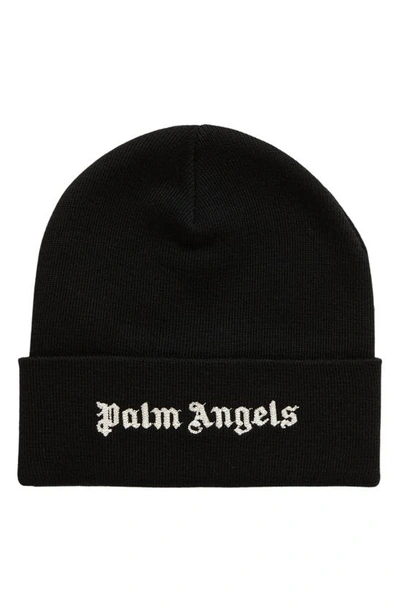 Shop Palm Angels Embroidered Logo Beanie In Black White