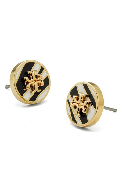 Shop Tory Burch Kira Enamel Circle Stud Earrings In Tory Gold / Zebra