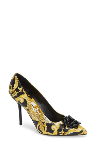 Shop Versace Palazzo Medusa Pointy Toe Pump In Gold