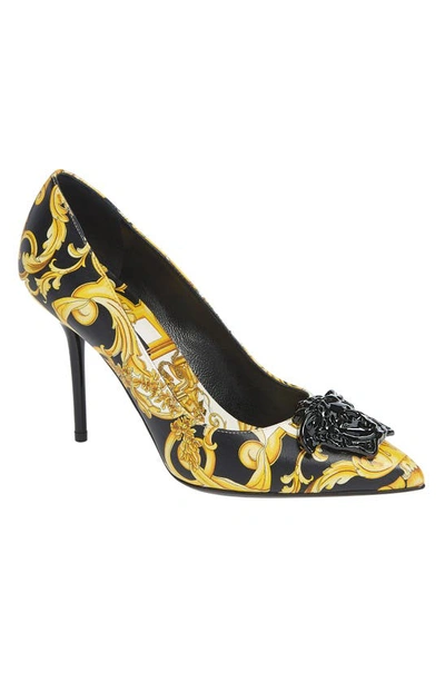 Shop Versace Palazzo Medusa Pointy Toe Pump In Gold