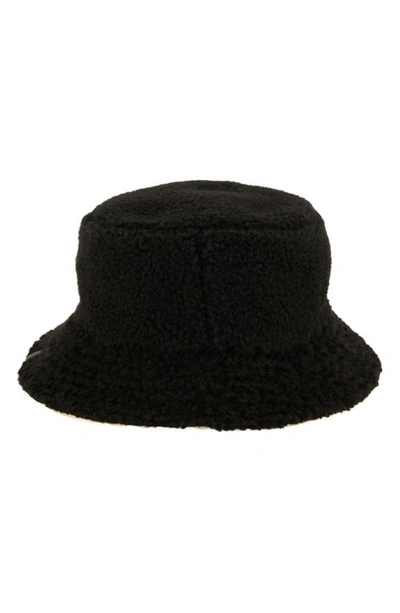 Allsaints Reversible Teddy Fleece Bucket Hat In Black White