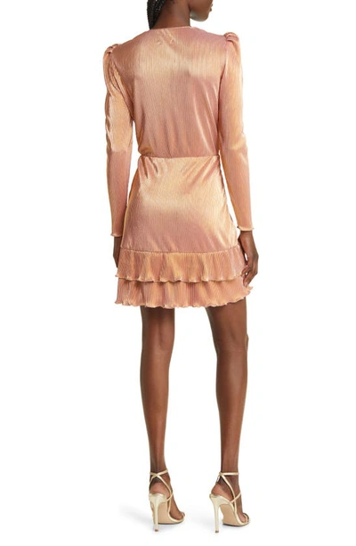 Shop Saylor Karis Metallic Long Sleeve Plissé Minidress In Rose Gold