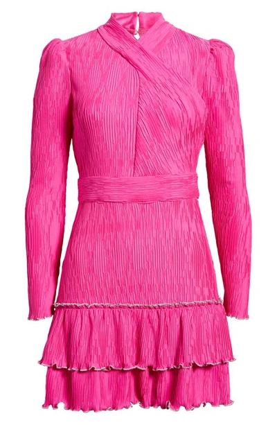 Shop Saylor Emilia Tiered Long Sleeve Cocktail Minidress In Magenta