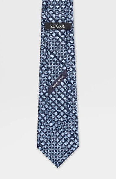 Shop Zegna Ties Geo Print Silk Tie In Blue