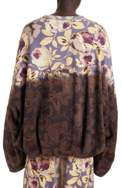 Shop Dries Van Noten Hannette Two-tone Floral Print Cotton Sweatshirt In Purple 401