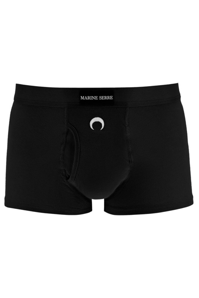 Shop Marine Serre Logo Embroidered Boxer Shorts In Black