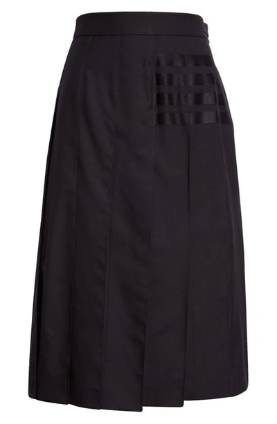 Shop Thom Browne Drop Back Pleated Wool Skirt In Dark Blue