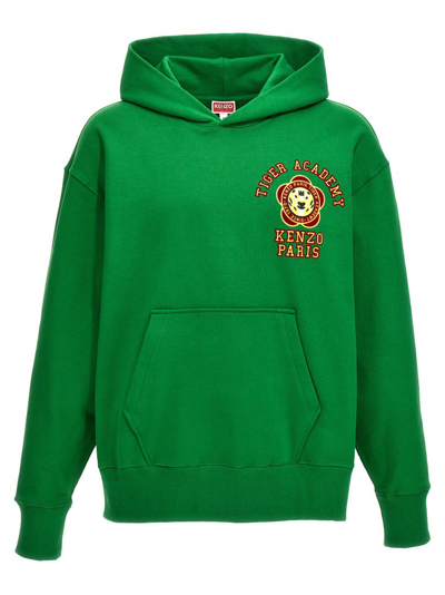 Shop Kenzo Logo Motif Embroidered Hoodie In Green