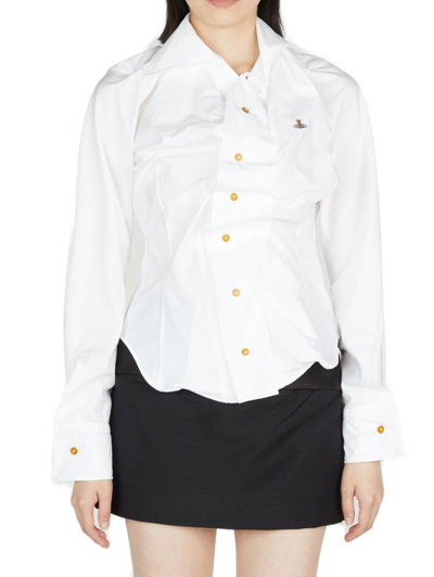Shop Vivienne Westwood Orb Logo Embroidered Drunken Shirt In White