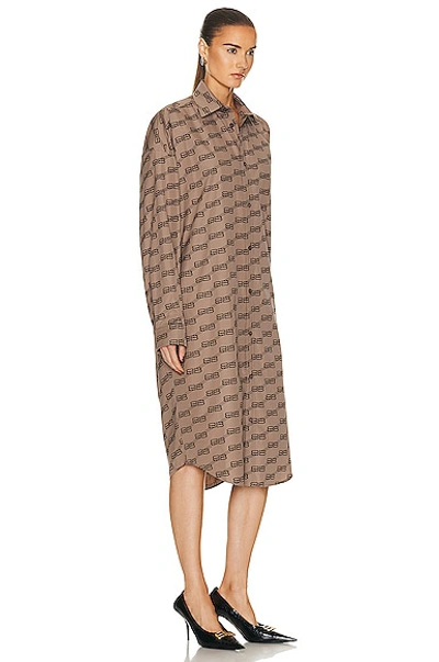 Shop Balenciaga Long Sleeve Cocoon Dress In Beige & Brown