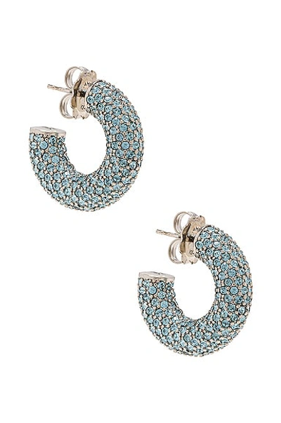 Shop Amina Muaddi Cameron Hoop Small Earrings In Aquamarine