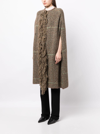 Shop Stella Mccartney Chunky-knit Tweed Cape Coat In Brown