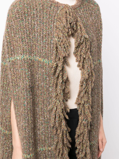 Shop Stella Mccartney Chunky-knit Tweed Cape Coat In Brown