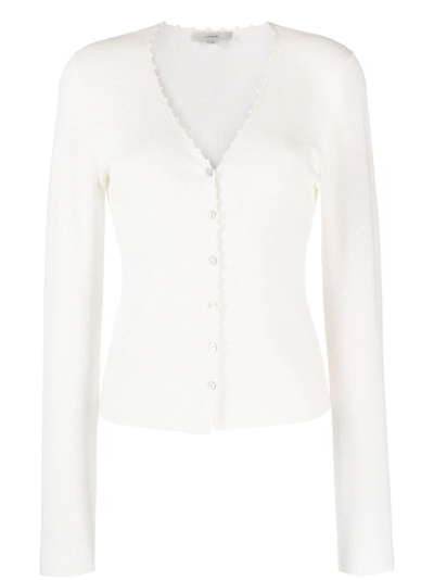 Shop Vince Crochet-trim Linen-blend Cardigan In White