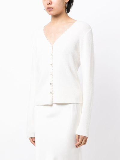 Shop Vince Crochet-trim Linen-blend Cardigan In White