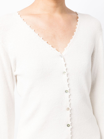 Shop Vince Crochet-trim Linen-blend Cardigan In White