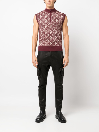 Marine Serre Moon Diamant Knit Jacquard Sleeveless Pullover In Red