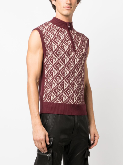 Marine Serre Moon Diamant Knit Jacquard Sleeveless Pullover In Red
