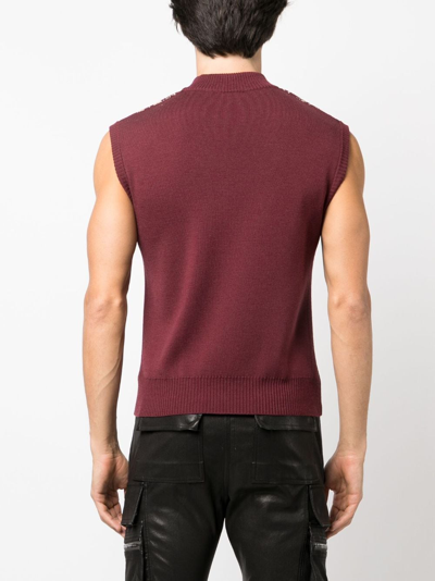 Marine Serre Moon Diamant Knit Jacquard Sleeveless Pullover In Red