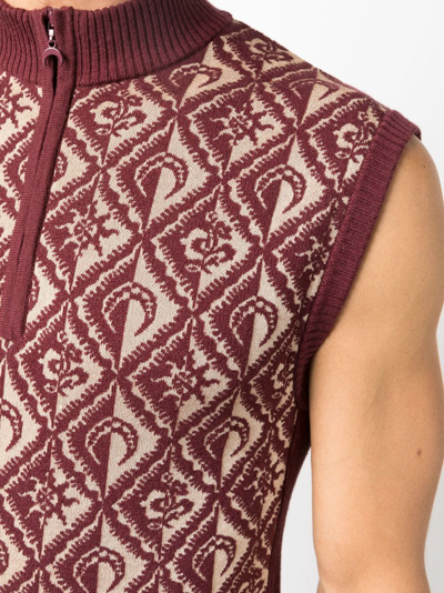 Marine Serre Moon Diamant Knit Jacquard Sleeveless Pullover In Red