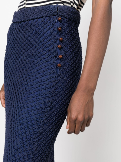 Shop Wales Bonner Horizon Macramé Fringed Skirt In Blue