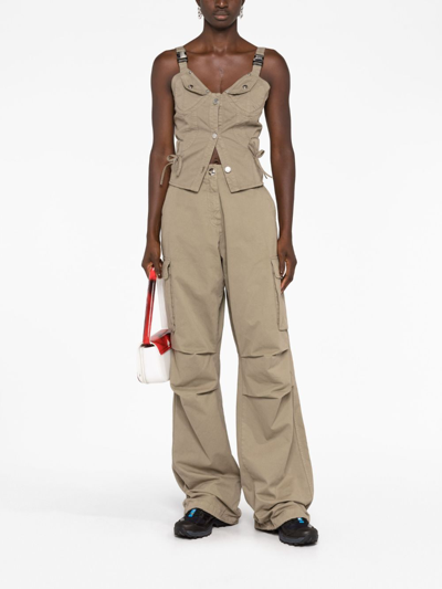 Coperni Buckle-embellished Cotton Corset Top In Green