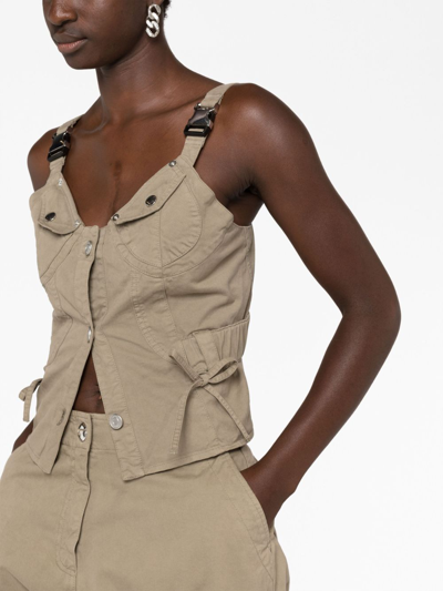 Coperni Buckle-embellished Cotton Corset Top In Green