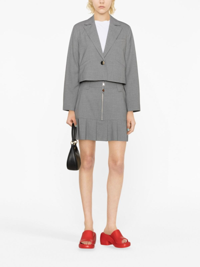 Shop Ganni Single-breasted Cropped Jacket In Grey