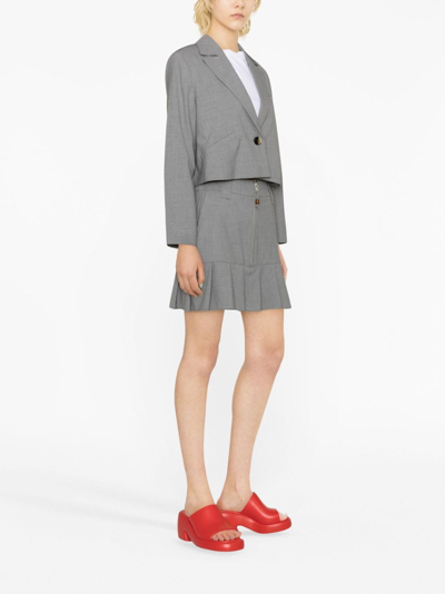 Shop Ganni Single-breasted Cropped Jacket In Grey
