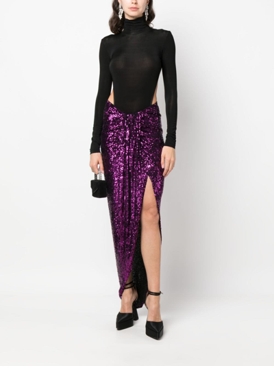 Nervi Sequined Purple Midi Skirt With Front Knot In Purple