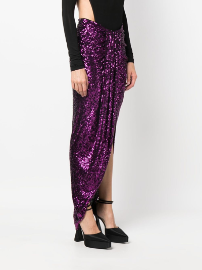 Nervi Sequined Purple Midi Skirt With Front Knot In Purple