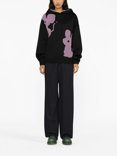 Shop Jw Anderson Mouse Intarsia-knit Hoodie In Black